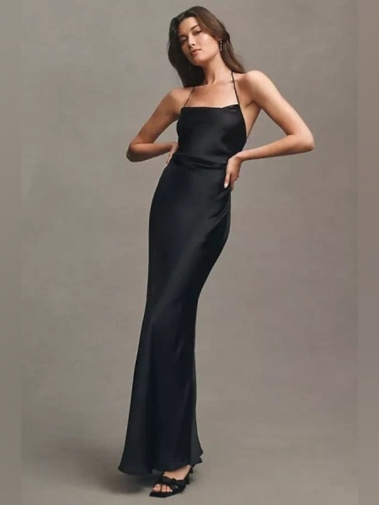 BHLDN Dresses & Skirts - BHLDN Black Satin Dress with Thin Straps